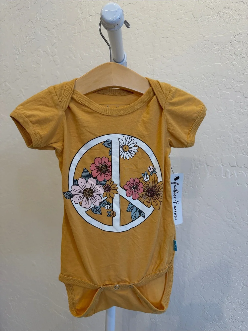 Little Arrow Mustard Floral Peace Sign Baby One-Piece Bodysuit